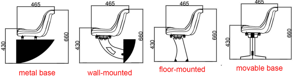 Four different installation ways of sporting seats